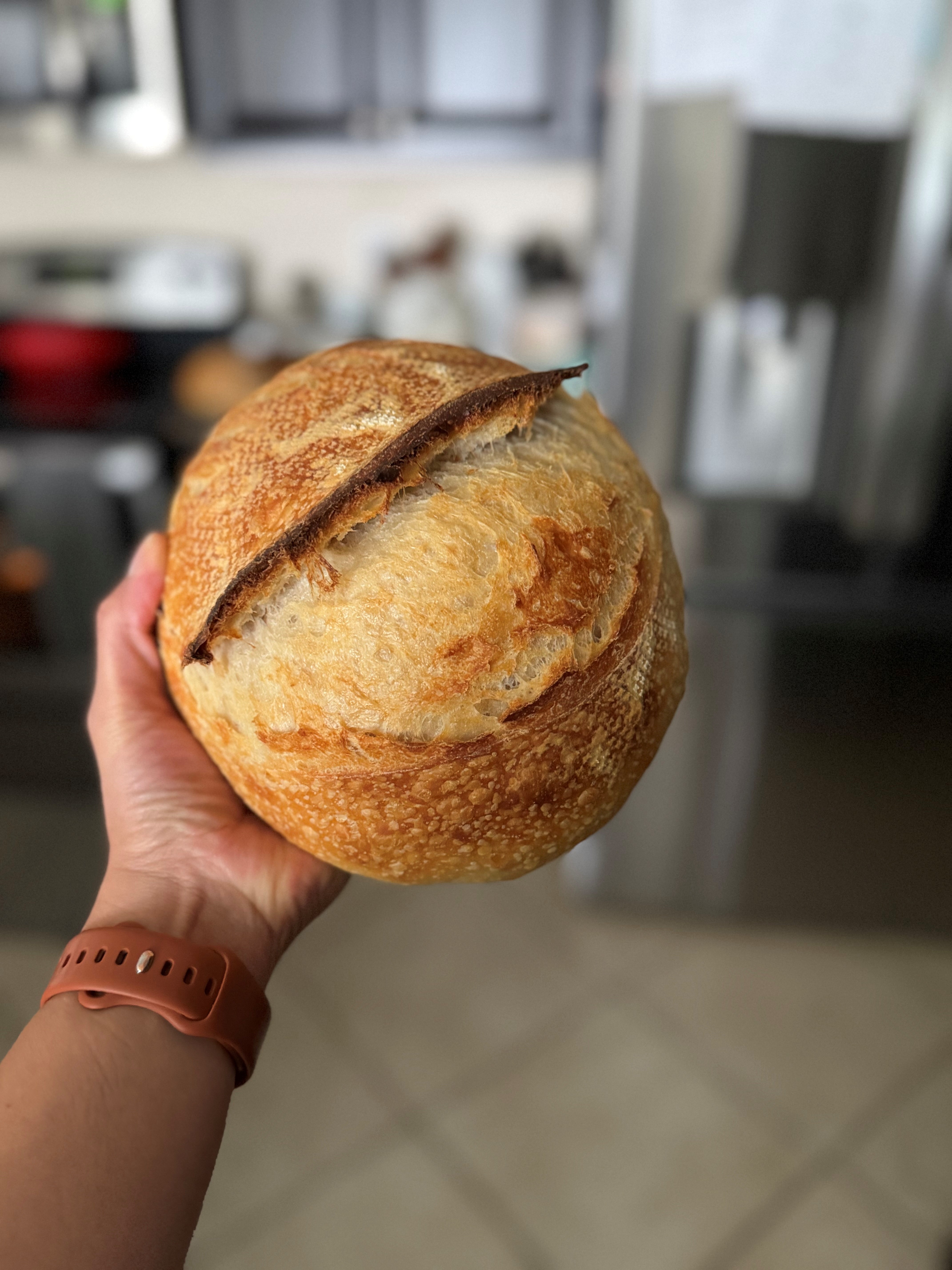 Two sourdough loaves on cooling rack
